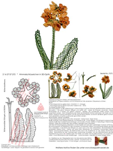 272 Klöppelbrief "Himmelschlüsselchen"  -   Blümchen in 3D-Optik