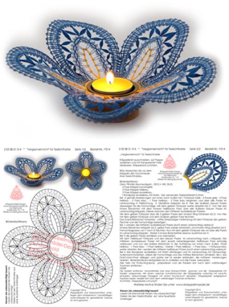 314 Klöppelbrief "Vergissmeinnicht" - Blüte für Teelichthalter