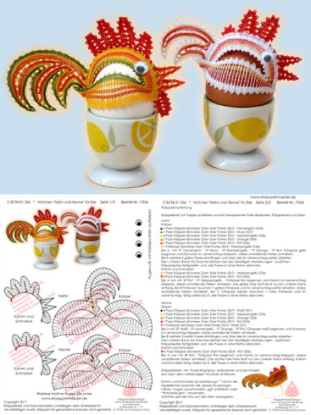 356 Klöppelbrief Hütchen „Hahn und Henne“ für Eier