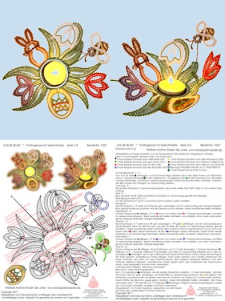 357 Klöppelbrief „Frühlingskranz" für Holz-Teelichthalter
