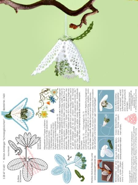 431 Klöppelbrief "Schneeglöckchen" in 3D-Optik zum Aufhängen