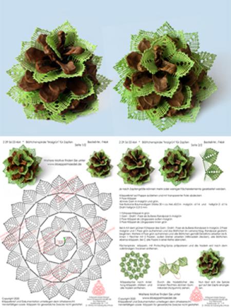 464 Klöppelbrief "Blättchenspirale Maigrün" für Zapfen