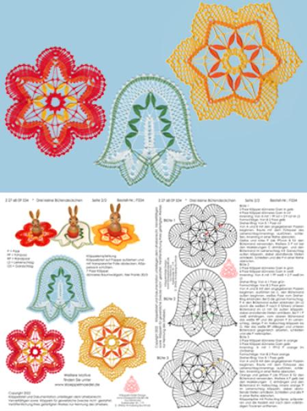534 Klöppelbrief "Drei kleine Blütendeckchen"