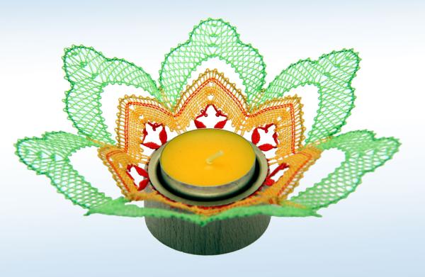 189 Klöppelbrief „Dotterblume“" - Blüte für Teelichthalter