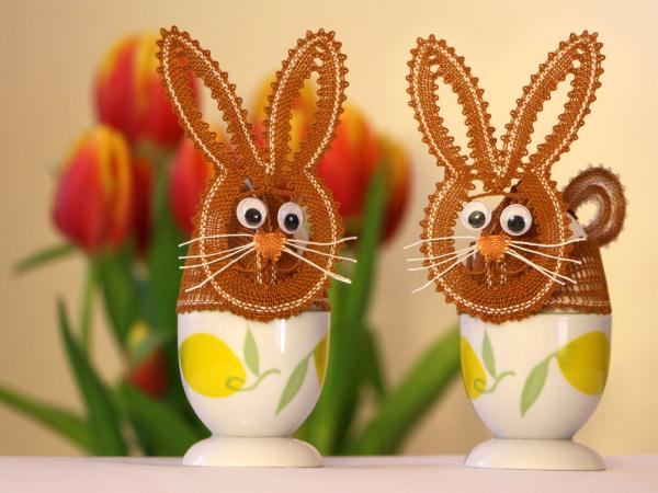 394 Klöppelbrief Hütchen „Hasen" für Eier