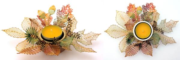 210 Klöppelbrief  „Blätterreigen“- Blätter und Früchte für Teelichthalter