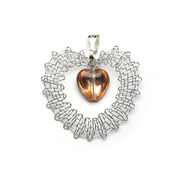 280 Klöppelschmuck Bastelset  „Kristallherz“ kupferfarben