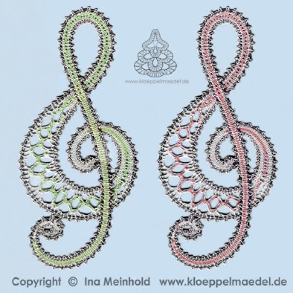 439 Klöppelbrief "Notenschlüssel" mit Mailänder Muster