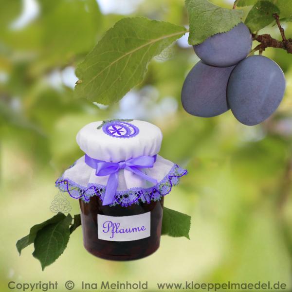 442 Klöppelbrief Deko für Marmelade-Gläser "Pflaume"