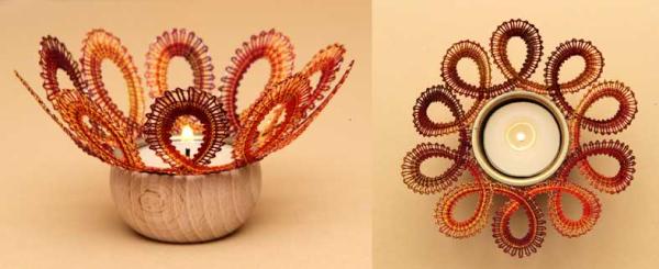 134 Klöppelbrief  Stern „Schleifchenband“ für Teelichthalter