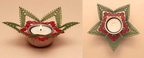 148 Klöppelbrief  Stern „Perlenkranz“ für Teelichthalter