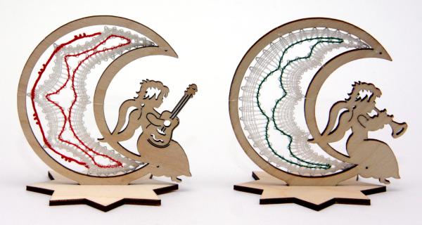 182 Klöppelbrief "2 Klöppeleinsätze für Rahmen Mond mit Engel"