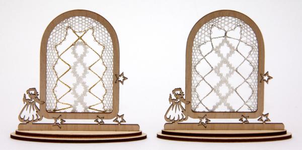 183 Klöppelbrief "2 Klöppeleinsätze für Rahmen Fenster mit Engelchen"