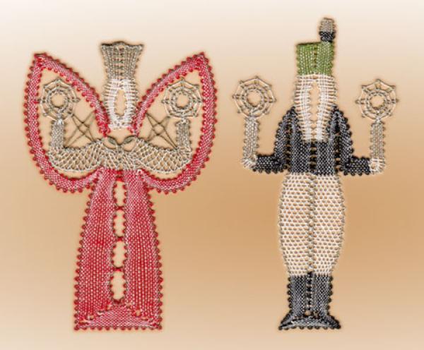 385 Klöppelbrief 2 Motive Erzgebirgsweihnacht  "Lichterengel und Bergmann"