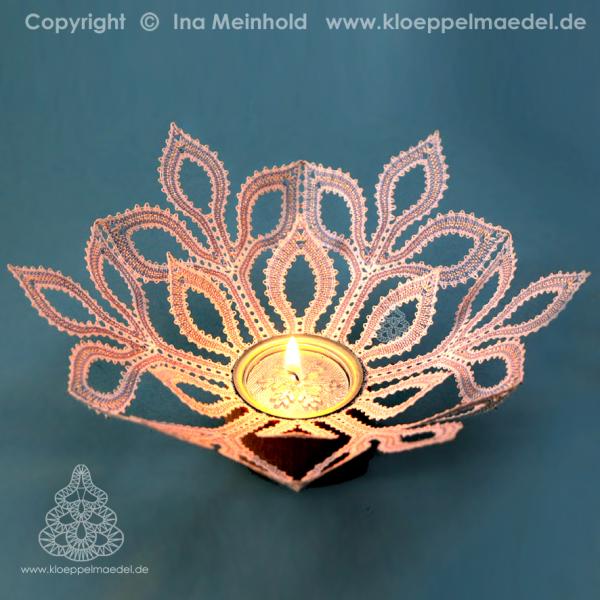 416 Klöppelbrief  „Schneeflocke“ für Holz-Teelichthalter