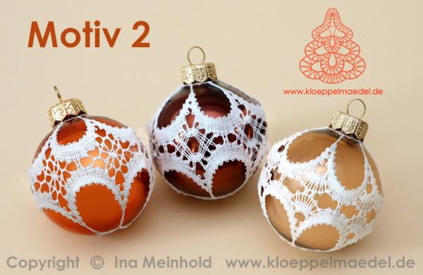 448 Klöppelbrief Verzierungen für Christbaumkugeln 6 cm und 8 cm 6 verschiedene Muster - Motiv 2