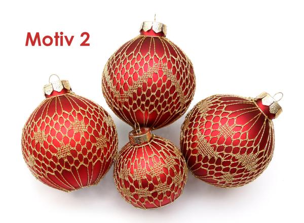 454 Klöppelbrief Verzierungen für große Christbaumkugeln "Goldglanz"  6 verschiedene Muster - Motiv 2