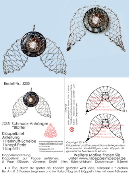 235 Klöppelschmuck Bastelset  Schmuck-Anhänger „Blätter“