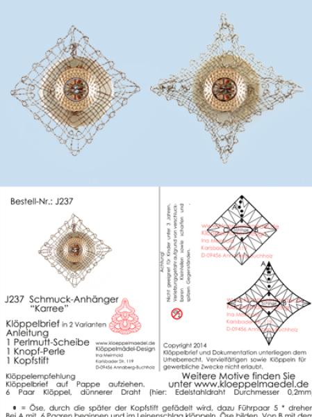 237 Klöppelschmuck Bastelset  Schmuck-Anhänger „Karree“