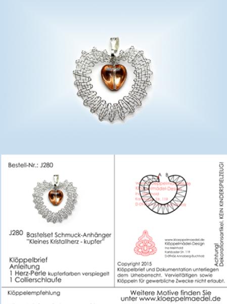 280 Klöppelschmuck Bastelset  „Kristallherz“ kupferfarben