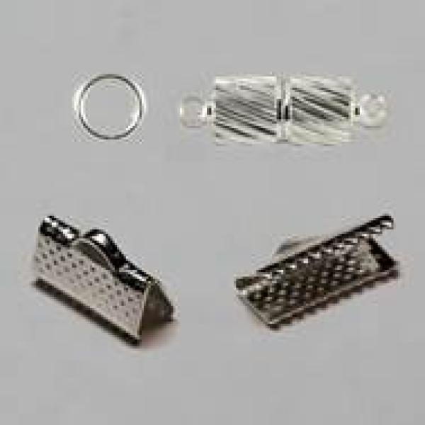 M019 Set Magnetverschluss + 2 Krampen 13x6mm + 2 Spaltringe klein - Einzelteile