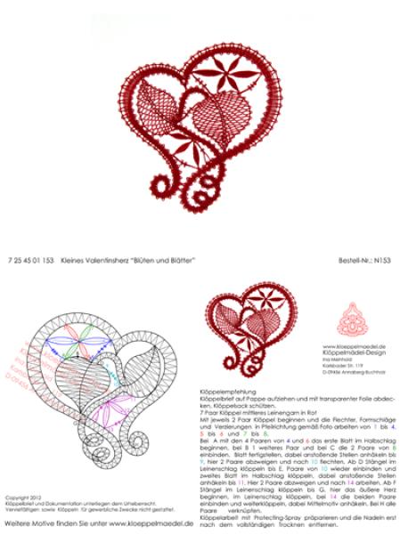 153 Klöppelbrief Kleines Valentinsherz „Blüten und Blätter“