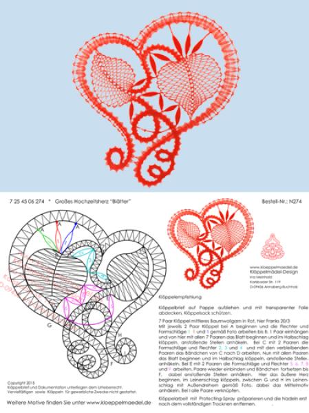 245 Klöppelbrief  Großes Muttertagsherz „Blüten“