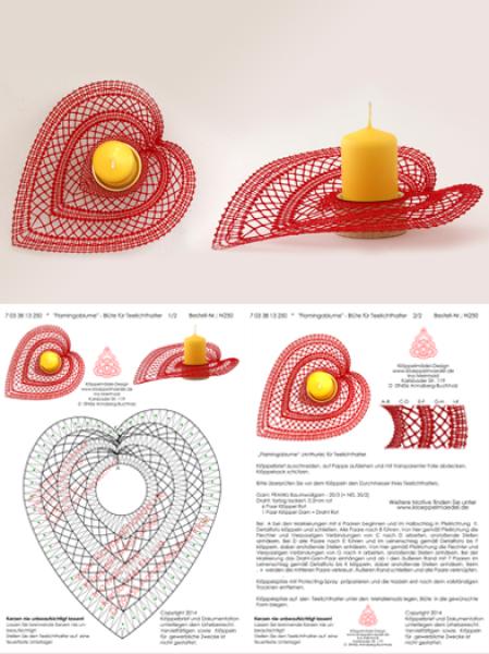 250 Klöppelbrief „Flamingoblume“ für Holz-Teelichthalter