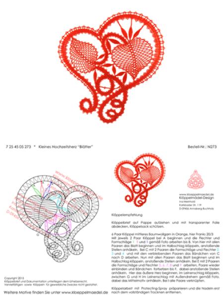 273 Klöppelbrief  Kleines Hochzeitsherz „Blätter“