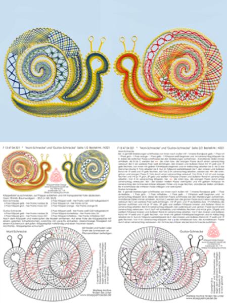 321 Klöppelbrief „Moni-Schnecke“ und Gustav-Schnecke“