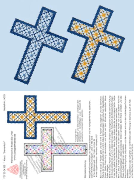 325  Klöppelbrief Kreuz "Sternenlicht“