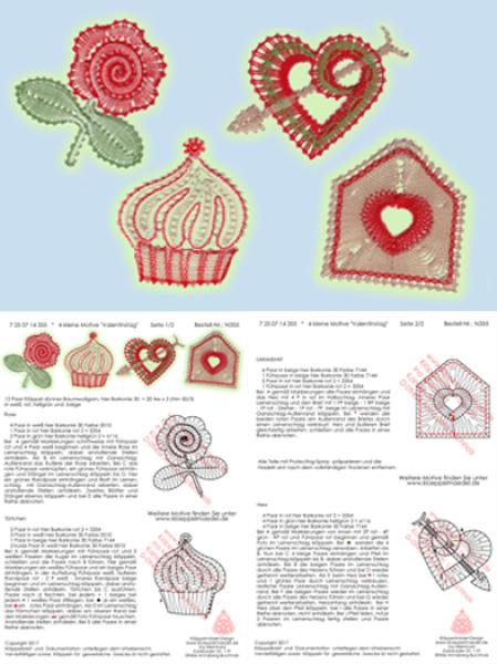 355 Klöppelbrief 4 kleine Motive „Valentinstag"