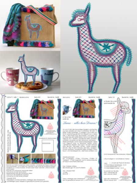 408 Klöppelbrief "Lama - Alpaka" mit Anleitung zum Verzieren der Tasche