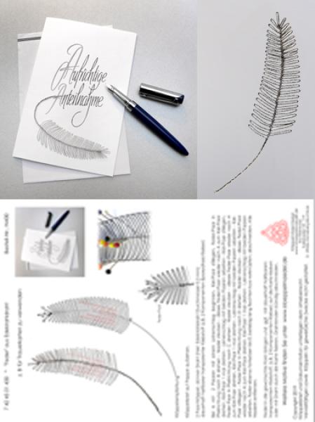 430 Klöppelbrief "Feder" aus Edelstahldraht