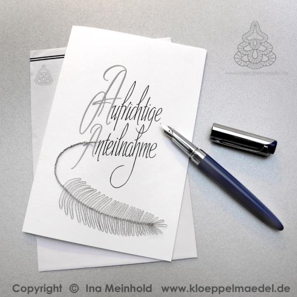 430 Klöppelbrief "Feder" aus Edelstahldraht