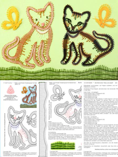 516 Klöppelbrief  Kätzchen "Charly und Nelly"