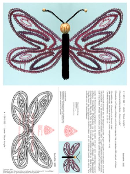 020 Klöppelbrief Libelle "Blaue Jungfer" für Chenille Körper