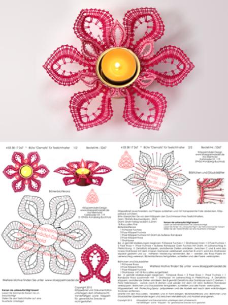 267 Klöppelbrief  „Clematis“  - Blüte für Teelichthalter