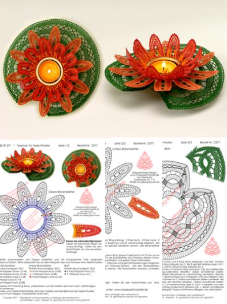 377 Klöppelbrief "Seerose" für Teelichthalter