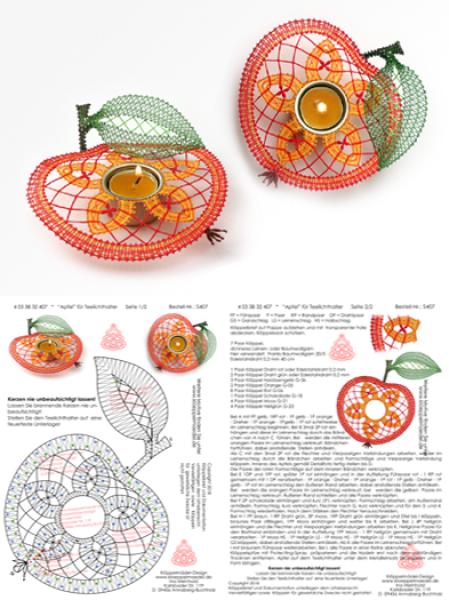 407 Klöppelbrief „Apfel" für Holz-Teelichthalter