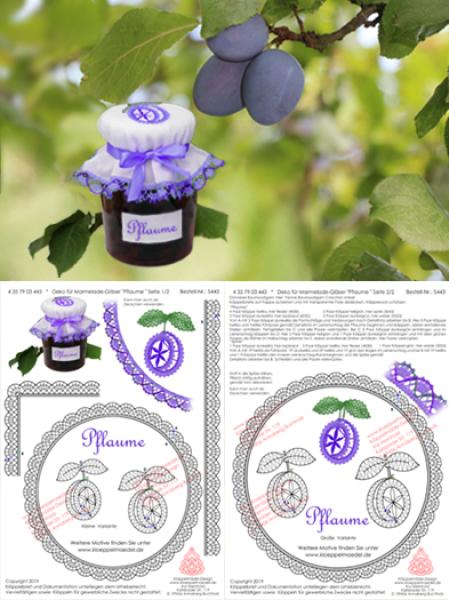 442 Klöppelbrief Deko für Marmelade-Gläser "Pflaume"