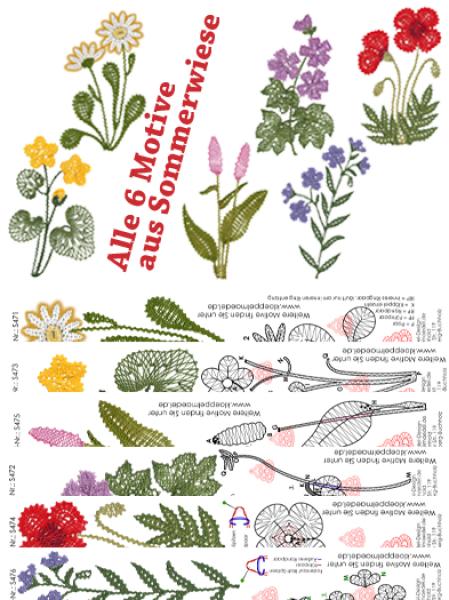 477 Klöppelbrief "6 Motive" Sommerwiese