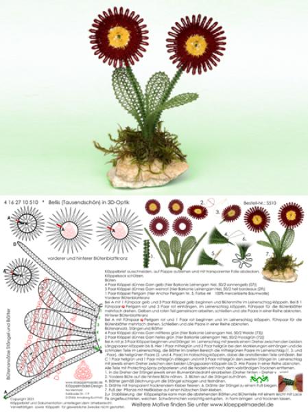 510 Klöppelbrief "Bellis - Tausendschön"   -   Blümchen in 3D-Optik