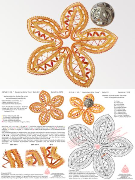 578 Klöppelbrief Deckchen Blüte "Fiore"