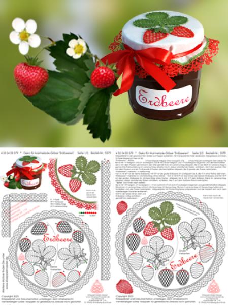 579 Klöppelbrief Deko für Marmelade-Gläser "Erdbeeren"