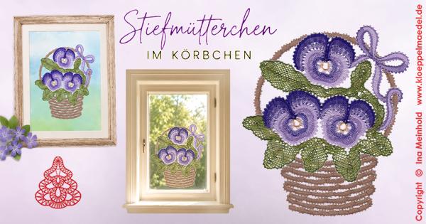 678 Klöppelbrief "Stiefmütterchen im Blumenkorb"