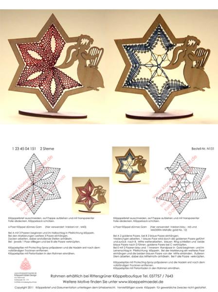 151 Klöppelbrief "2 Klöppeleinsätze für Rahmen Stern mit Engel"
