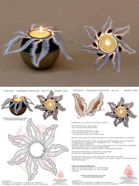 344 Klöppelbrief "Engelsflügel" für Holz-Teelichthalter