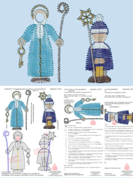 517 Klöppelbrief 2 Motive Erzgebirgsweihnacht  "Petrus und Kurrende-Kind"