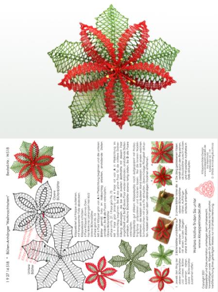 518 Klöppelbrief "Weihnachtsstern" in 3D-Optik zum Aufhängen